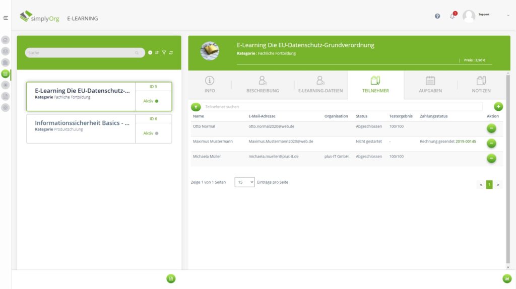 Behalten Sie immer den Überblick über alle Teilnehmer des E-Learnings